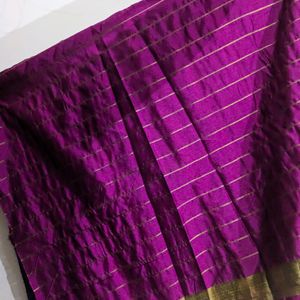 Dark Pink SareeWith Golden Stripes