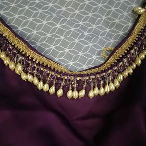 Golden Saree With Purple Blouse.....Ready To Wear