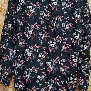 Casual Office Wear Black Floral Top