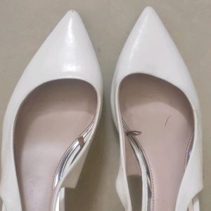 Zara White Glossy Slingback Heels