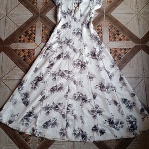 White Colour Floral Long Gown