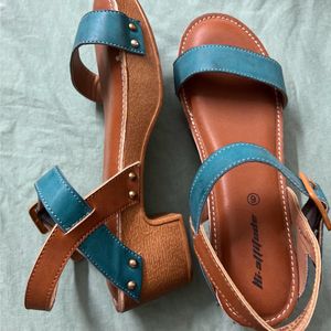 Brown Heels With Blue Straps