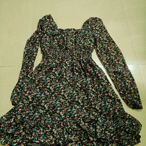 Flower Printed Chiffon Single Piece Dress