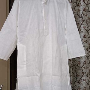 White New Cotton Linen Kurta