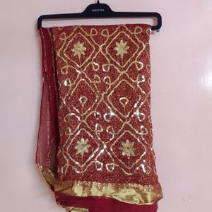 Rust Tyep Red Colour Tiki Work Saree