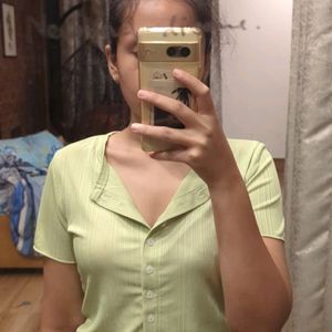 Urbanic Green Button Up Cute K-pop Crop Top