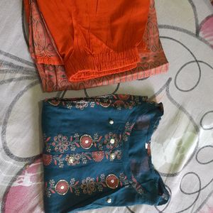 Blue Kurta With Orange Palazzos Sets