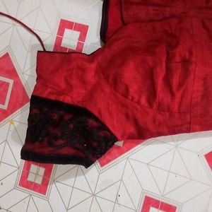 Beautiful Saree Soft Net with Blouse Red And Black