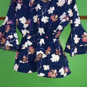 Navy Blue Floral Print Top