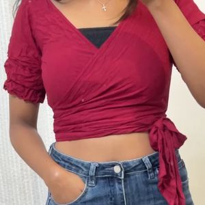 Maroon Wrap Around Crop Top