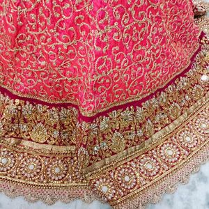 Pink Orange Heavy Embroidery Rahwari Lahenga