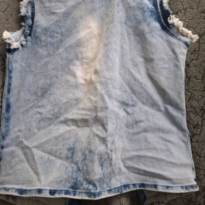 solid blend denim sleeveless jacket