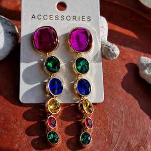 Multicoloured AD Studded Waterfall Earrings