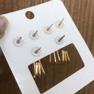 Set Of 3 Gold Stud Earrings For Women