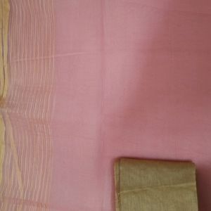 Organza Peach Colour Saree With Golden Boarder