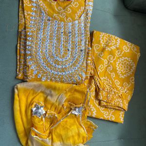 Mustard Yellow Bandhani Print Kurta