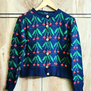 Dark Blue & Green Design Cardigan Size-36