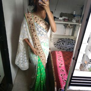 White And Green Heavy Saree