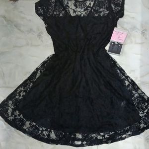 Black Lace Fit & Flare Dress, M