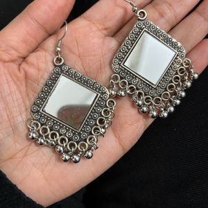 Mirror Design Oxidised Earrings