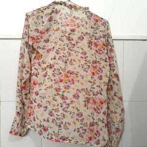 White Flowery High Neck Top