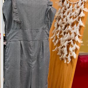Checked Print Jumpsuit Grey Color Casual Wear