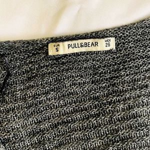 Korean Crochet V Neck Knit Grey Pullover Top