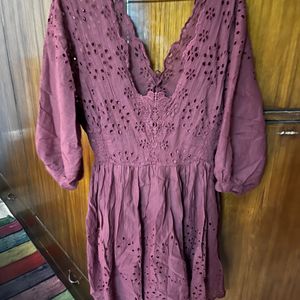 Lace Tie Up Cotton Dress