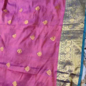 Kanjivaram Watermelon Pink And Blue Saree