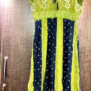 Pure Bandhani Flared Kurta With Hand Embroidery