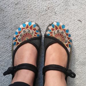 Blue Embroided Sandals Size Uk 4