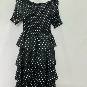 Korean Polka Dot Black Flared Dress