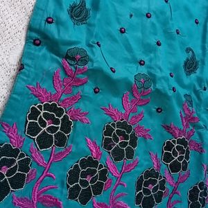 Sea Green And Purple Tailor Made Suit With Dupatta