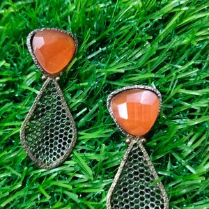 Oxydized Earrings With Orange Stone