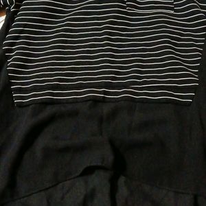 High Low Black&White Strip A Line Top