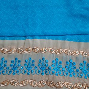 Blue Embroidery Work Saree with Blouse