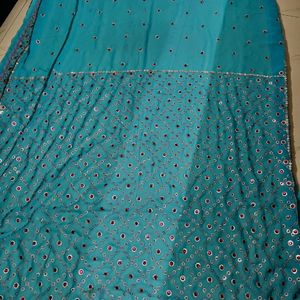 Neww Teal Blue Stones Emblished Saree