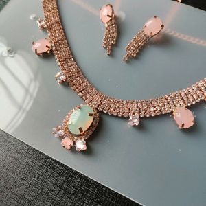 Rose Gold Necklace With Earings