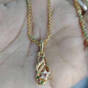 Cz stone Dollar With Gold Plated Short Chain