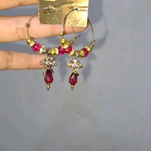 Shiny Dangling Pair Of Earrings (Pink)