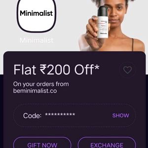 Flat200 off On Minimalist Skin Care Voucher/Coupon