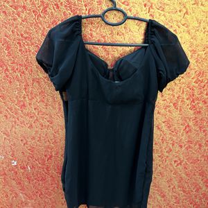 Black Ruffle Half Sleeve Dress