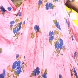 Pink floral long skirt for women