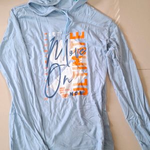 Light Blue Hoodie Of Cotton