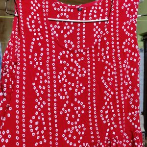 Red Anarkali Sleeveless Daily Wear Cotton Kurti