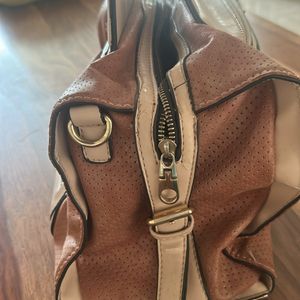 Leather Korean Trendy Bag Cream And Brown Shaded