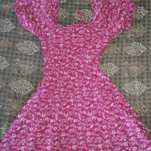 Berrylush Pretty Pink Floral Puff Sleeves Dress