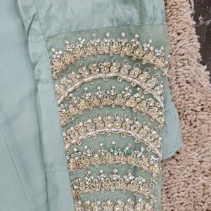 Slit Kurta Anarkali With Trousers and Dupatta