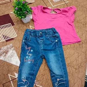 Jeans With Top For Babygirl Size 9-12