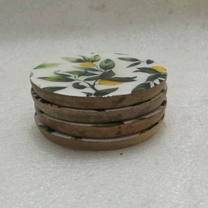 Wooden Lemon Enamel Coaster Set Of 4